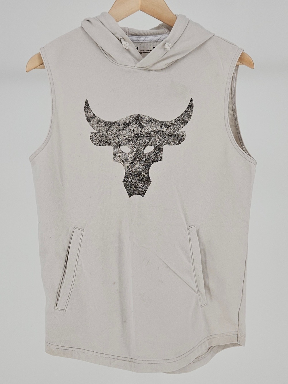 Under Armour Project Rock Terry Sleeveless Hoodie Tank Beige Brahma Bull Men's S